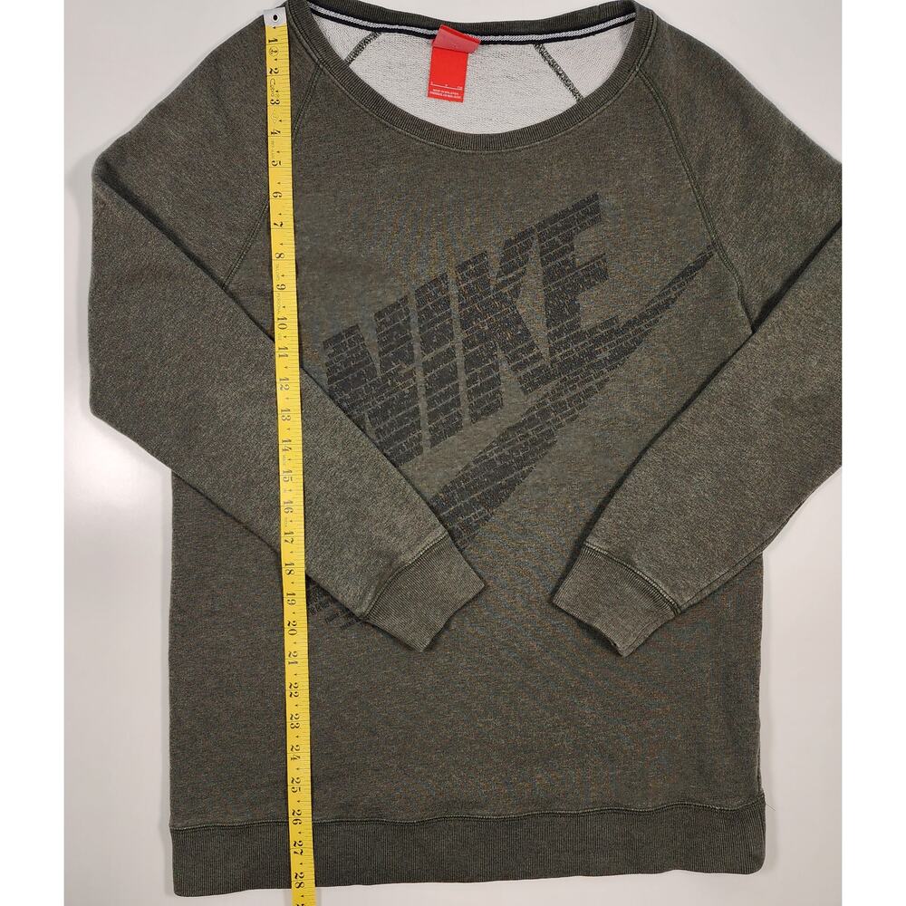 Nike Sweatshirt Olive Green Graphic Swoosh Crewneck Pullover Small Unisex - Picture 2 of 11